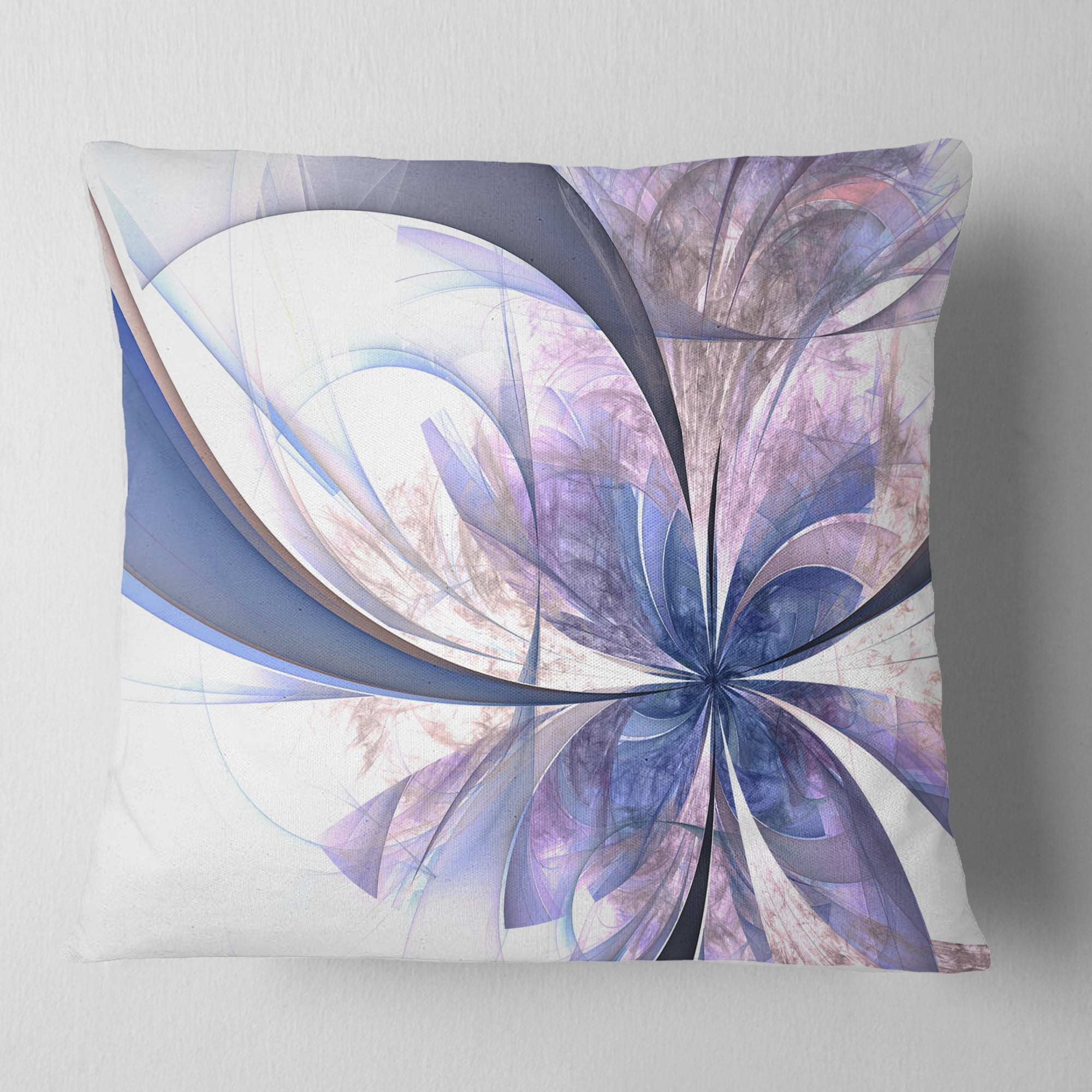 Designart Light Blue Fractal Flower Design - Floral Throw Pillow - 16x16