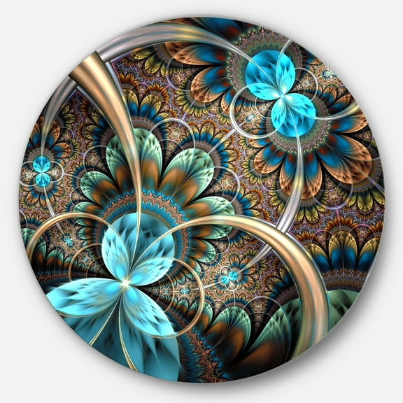 Designart 'Light Blue Fractal Flower' Disc Floral Circle Metal Wall Art