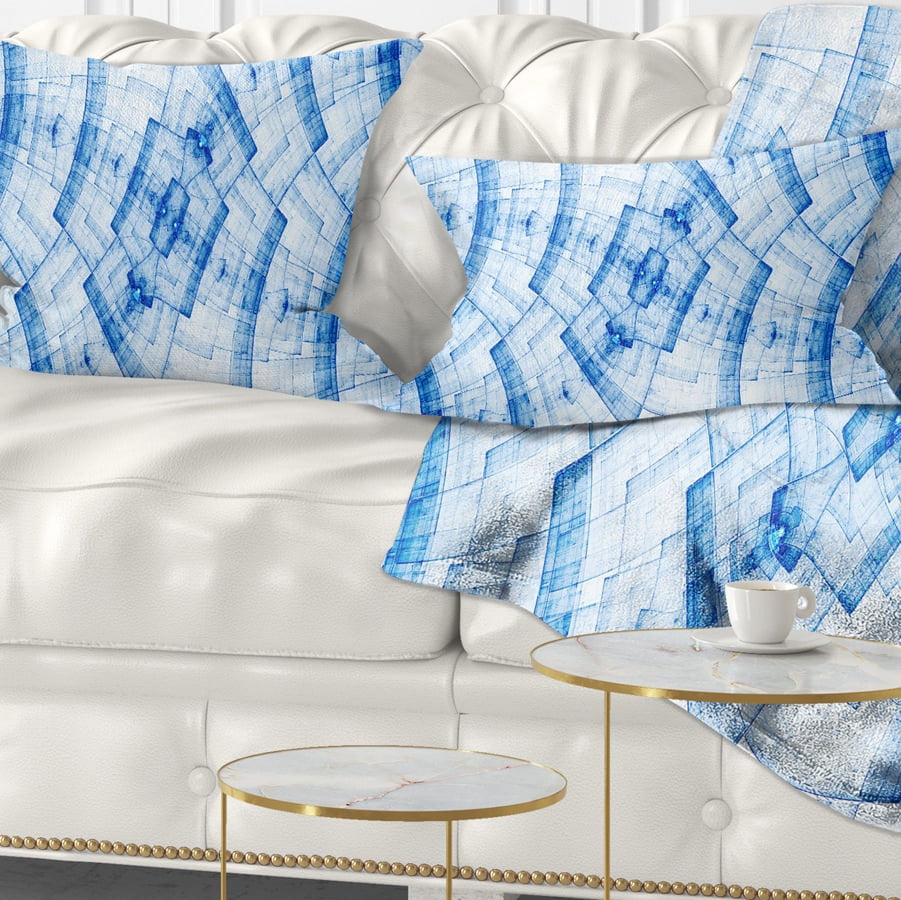 Designart Light Blue Fractal Flower Grid - Abstract Throw Pillow - 12x20