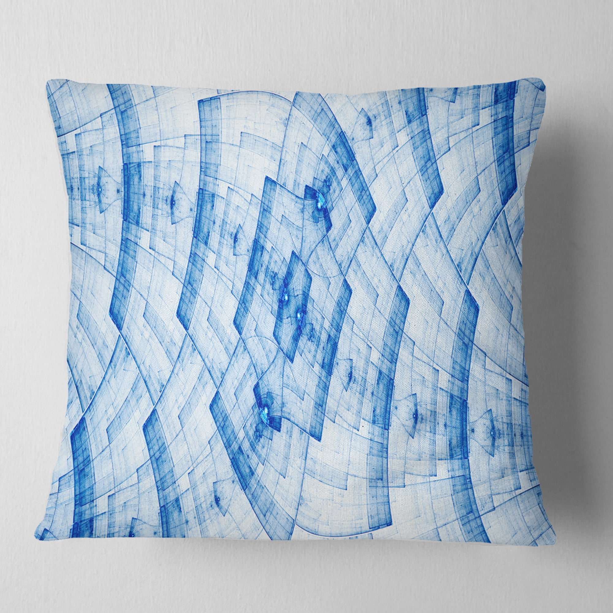 Designart Light Blue Fractal Flower Grid - Abstract Throw Pillow - 18x18