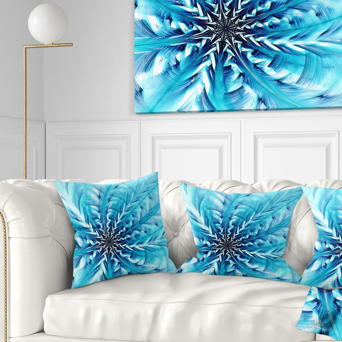 Designart Light Blue Fractal Flower Pattern - Abstract Throw Pillow - 16x16