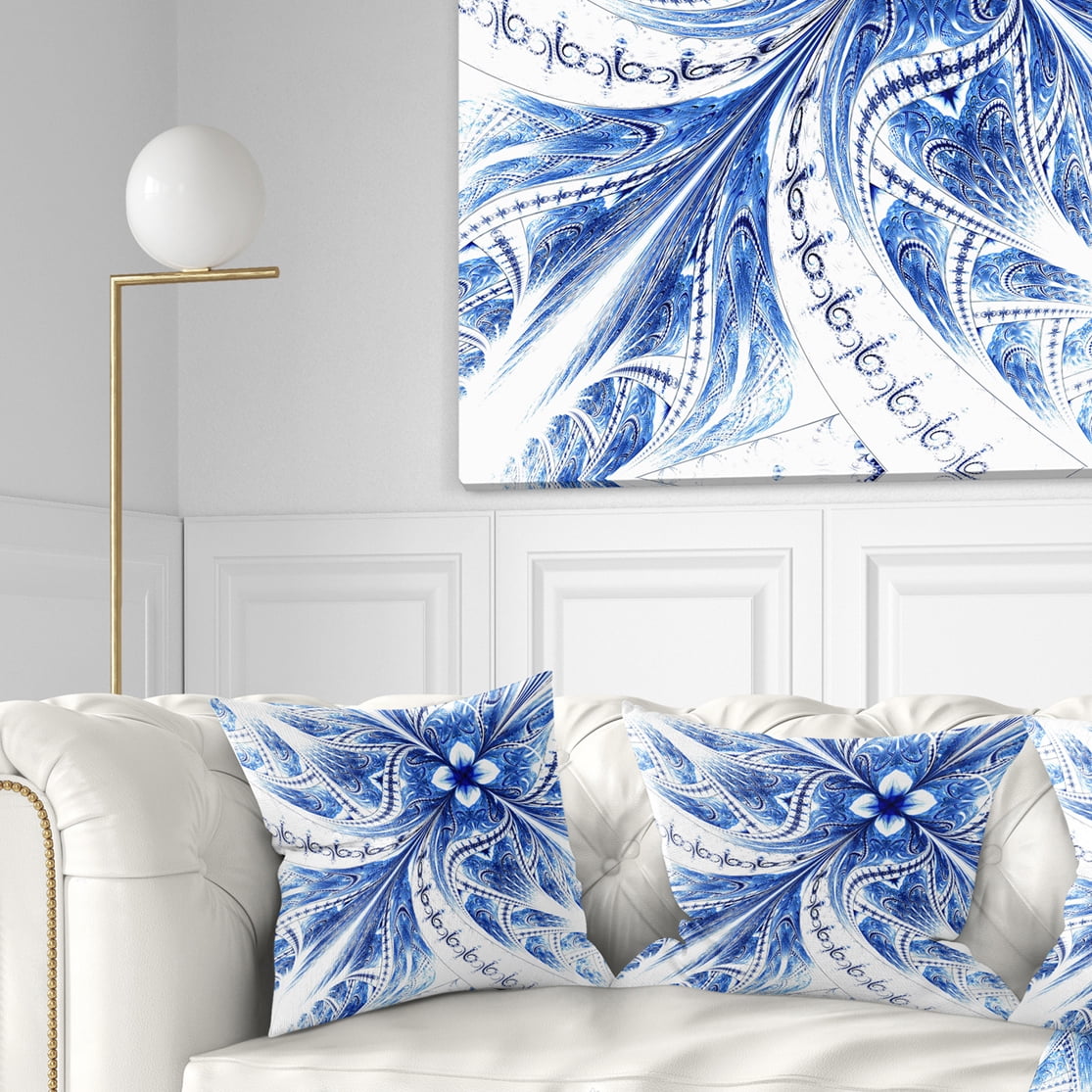 Designart Light Blue Fractal Flower Pattern Digital - Floral Throw Pillow - 16x16