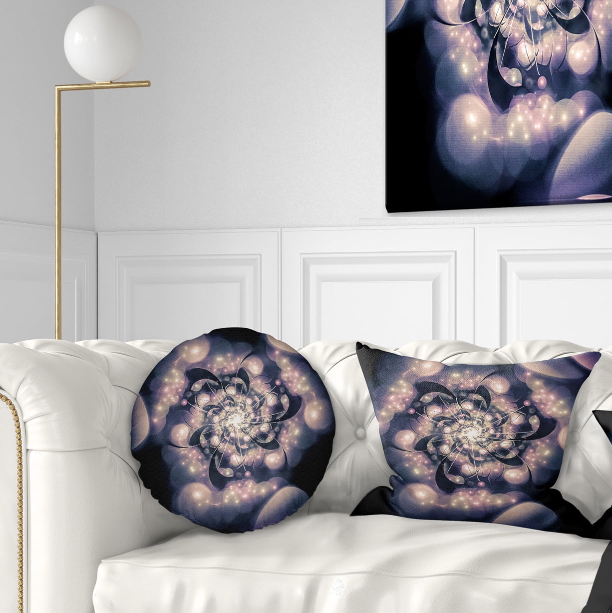 Designart Light Blue Fractal Flower Pattern - Floral Throw Pillow - 12x20