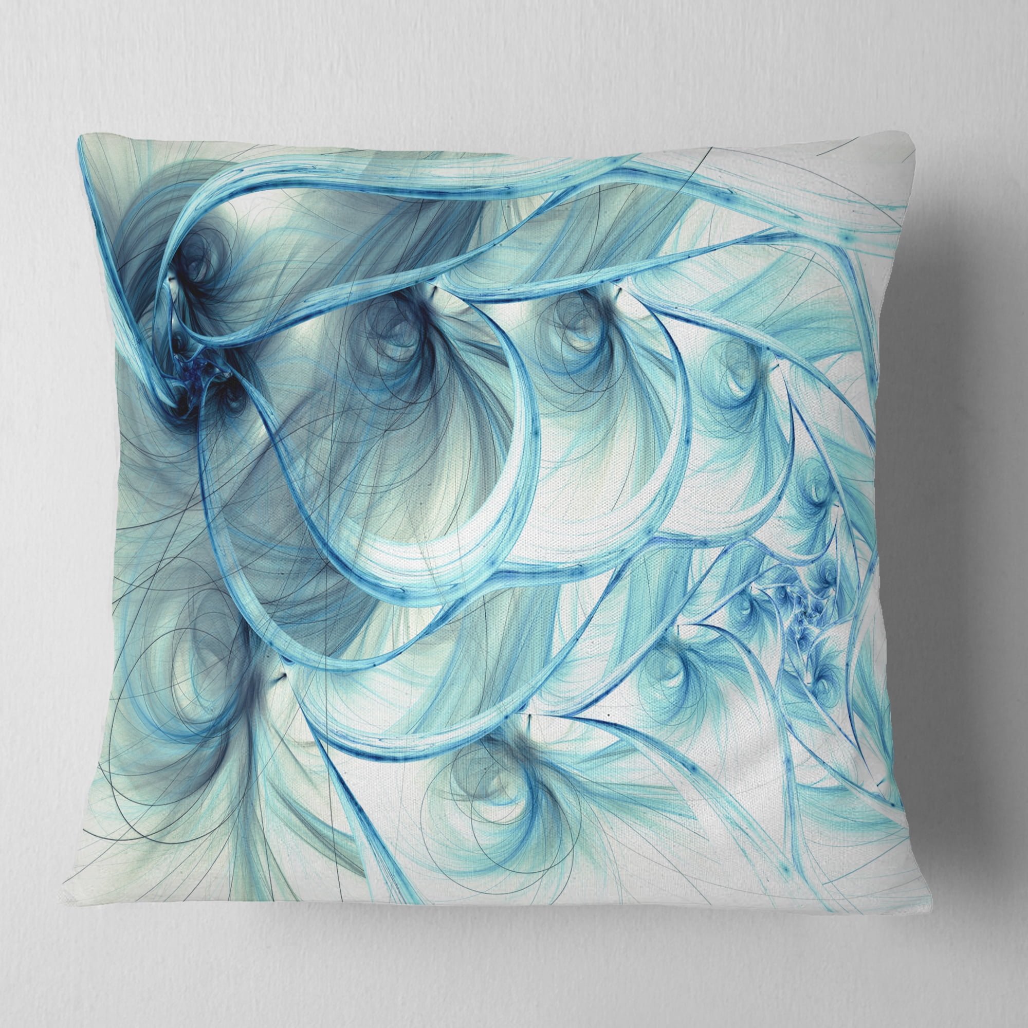 Designart Light Blue Fractal Flower Soft Pattern - Floral Throw Pillow - 18x18