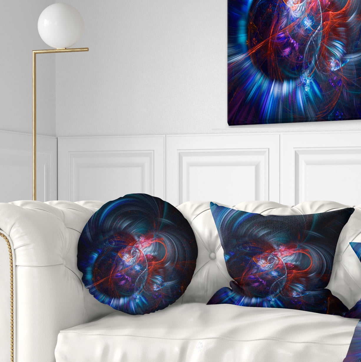 Designart Light Blue Fractal Flower in Dark - Floral Throw Pillow - 12x20