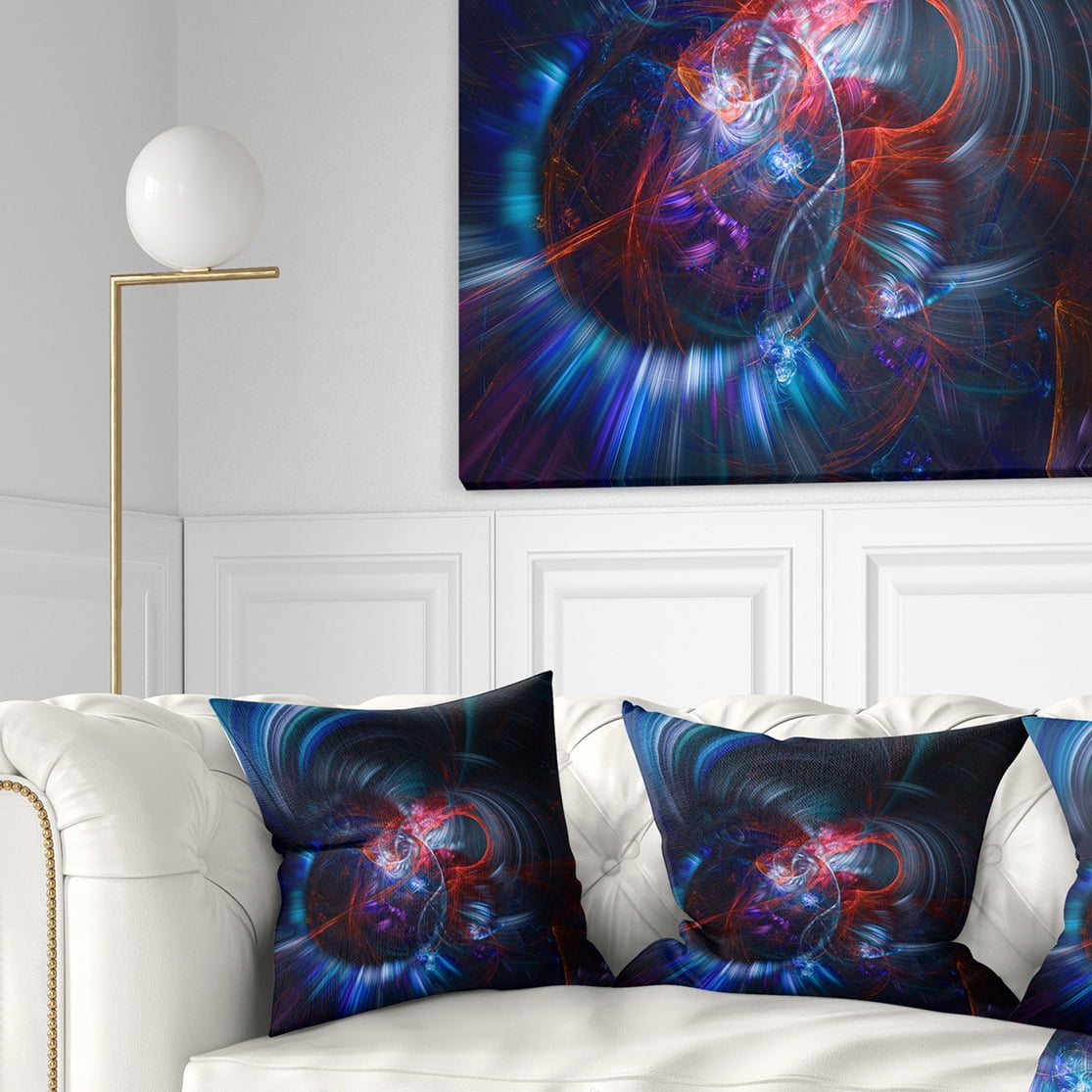 Designart Light Blue Fractal Flower in Dark - Floral Throw Pillow - 18x18