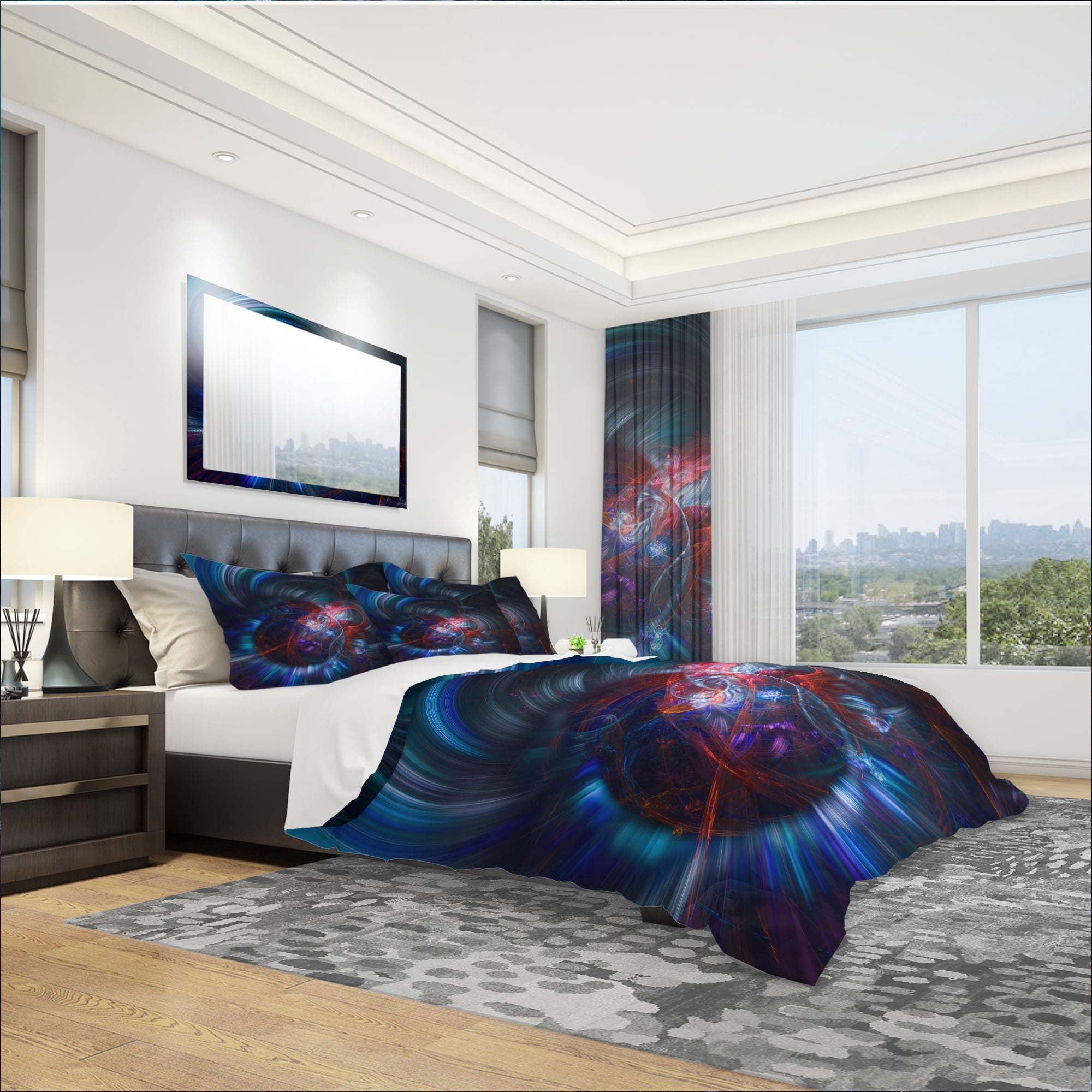Designart 'Light Blue Fractal Flower in Dark' Modern & Contemporary Duvet Cover Set