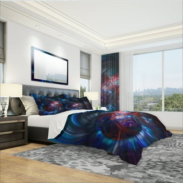 Designart 'Light Blue Fractal Flower in Dark' Modern & Contemporary Duvet Cover Set
