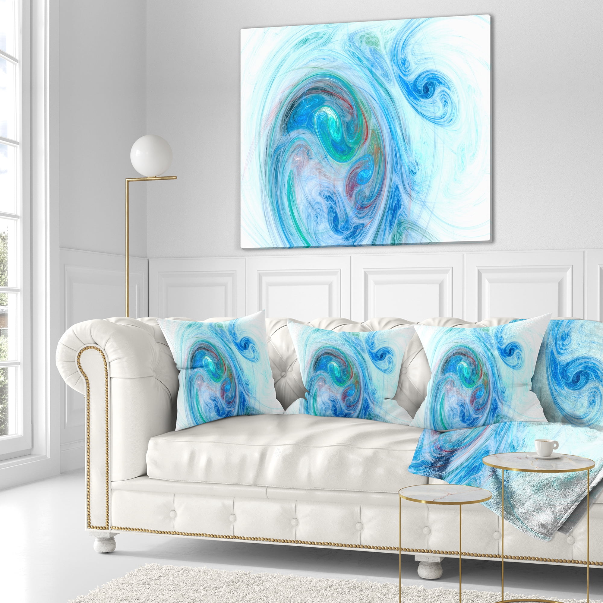 Designart Light Blue Fractal Illustration - Abstract Throw Pillow - 16x16