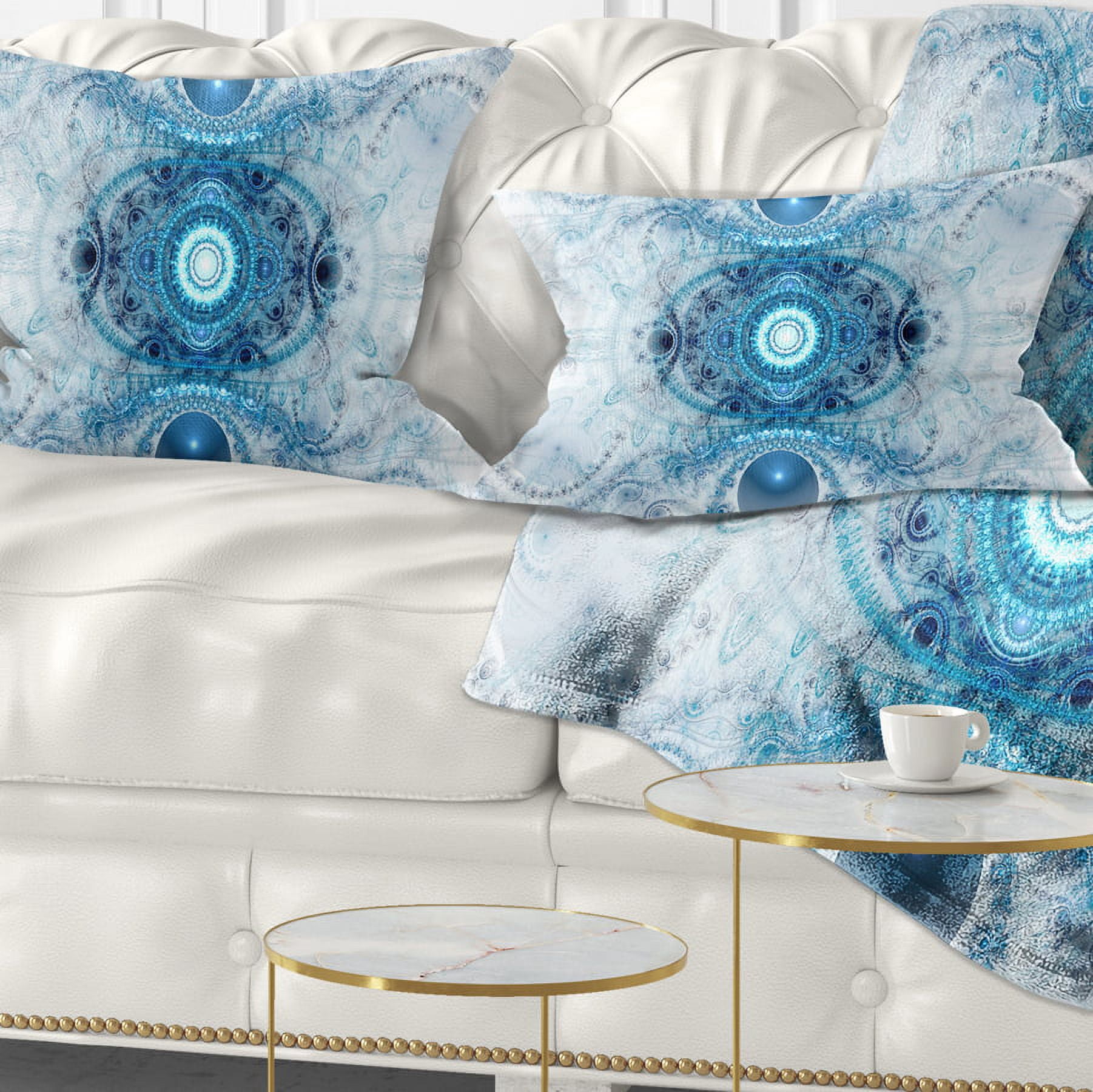 Designart Light Blue Fractal Pattern - Abstract Throw Pillow - 12x20