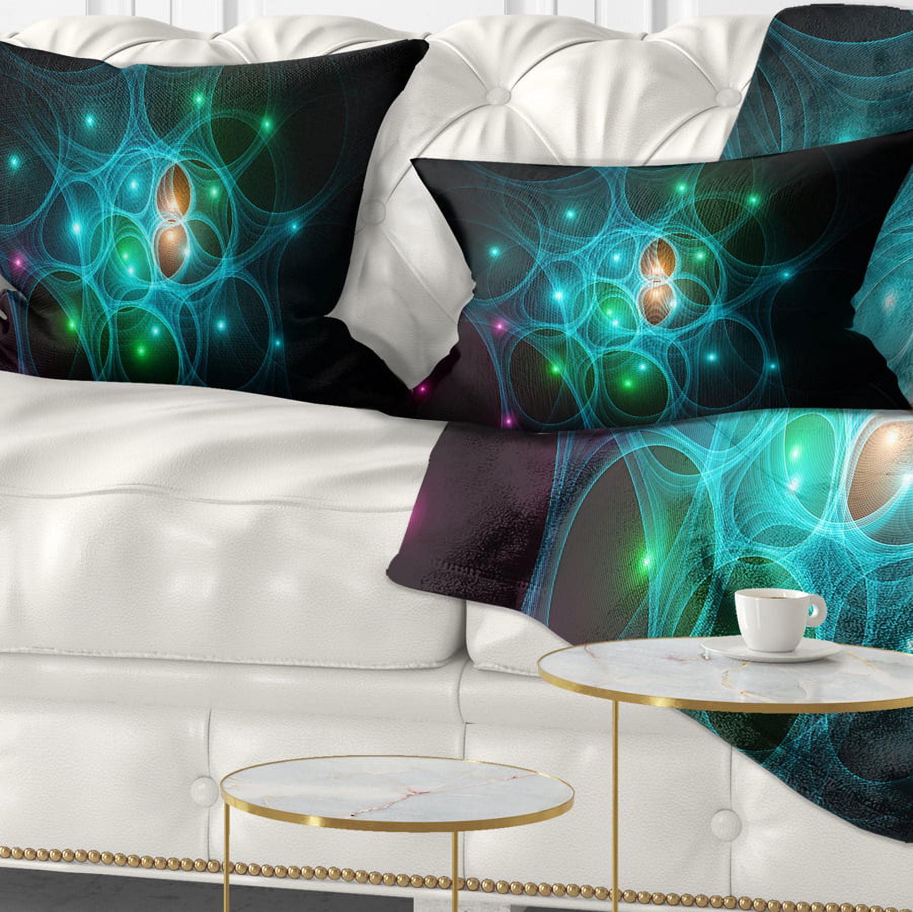 Designart Light Blue Fractal Space Circles - Abstract Throw Pillow - 12x20