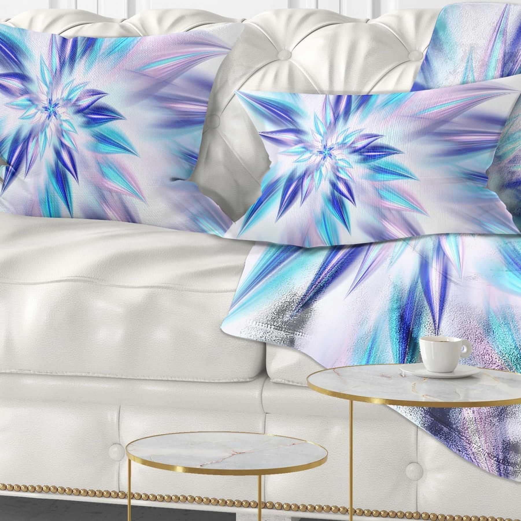 Designart Light Blue Fractal Spiral Flower - Abstract Throw Pillow - 12x20