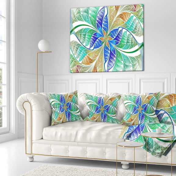 Designart Light Blue Fractal Stained Glass - Abstract Throw Pillow - 16x16