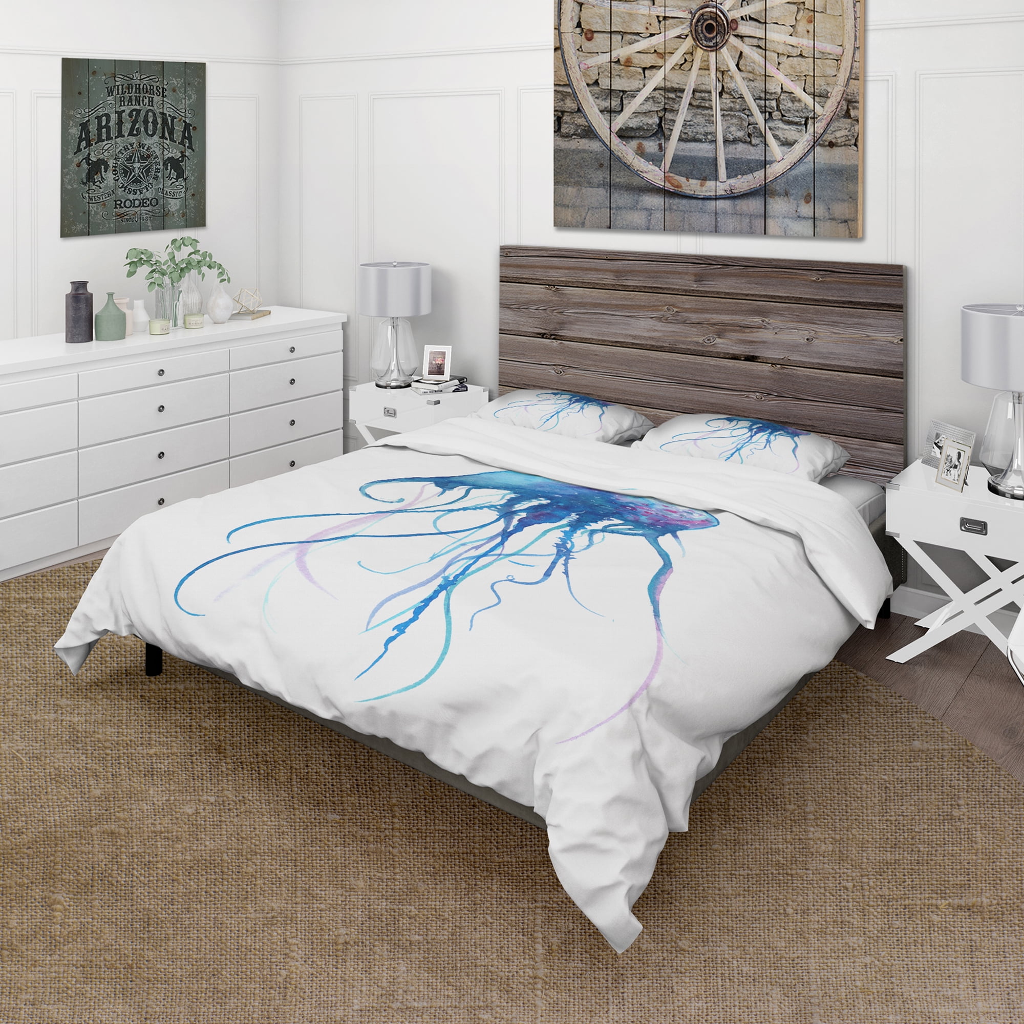 Designart 'Light Blue Jellyfish Watercolor' Animal Duvet Cover Set