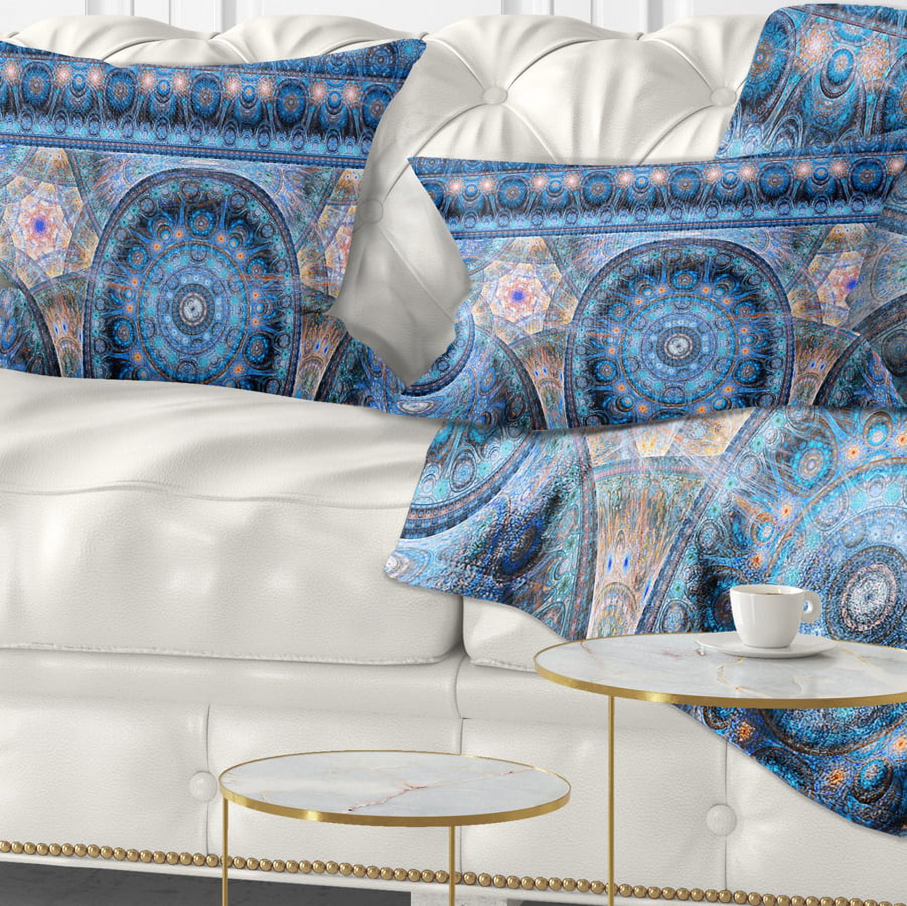 Designart Light Blue Living Cells Fractal Design - Abstract Throw Pillow - 12x20