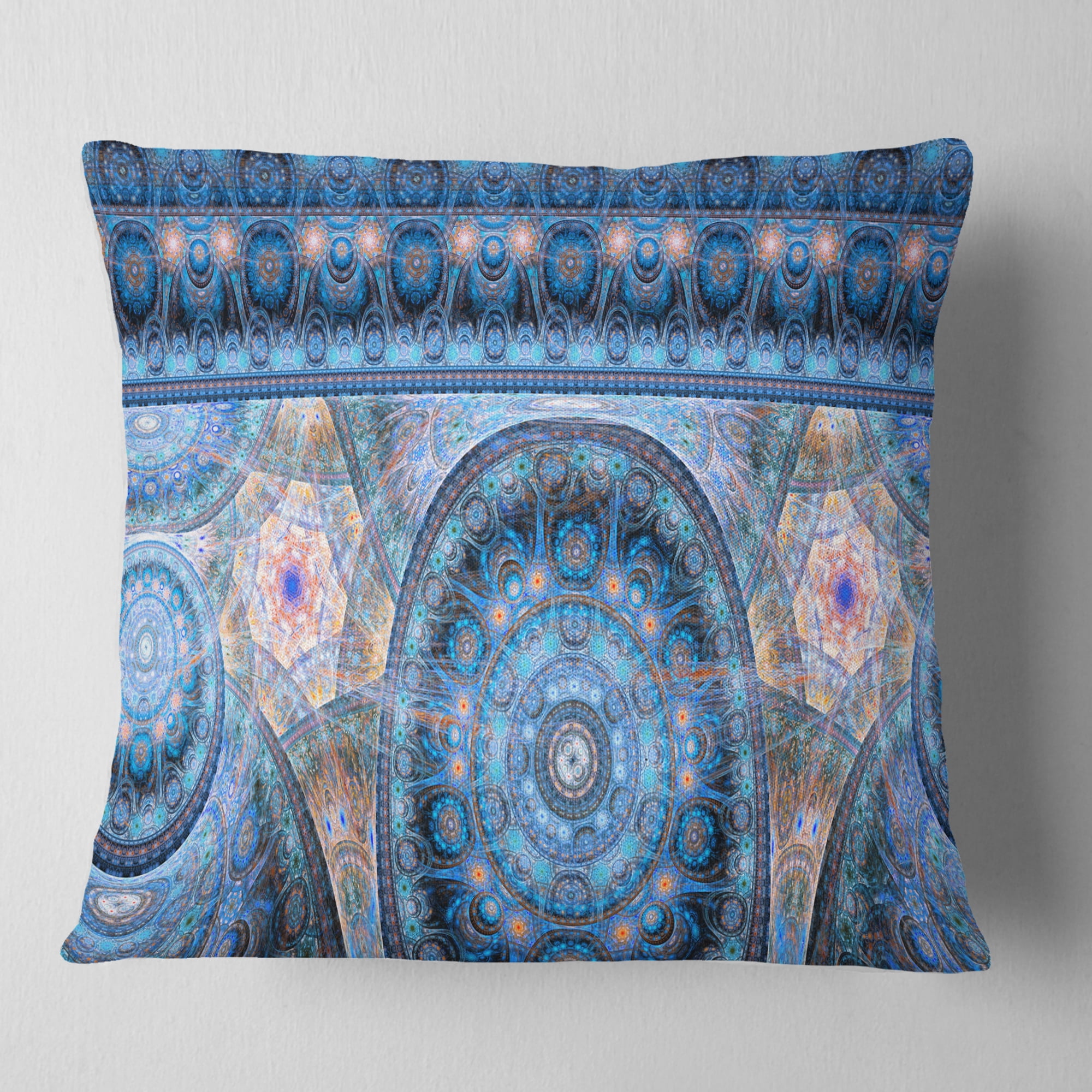 Designart Light Blue Living Cells Fractal Design - Abstract Throw Pillow - 18x18