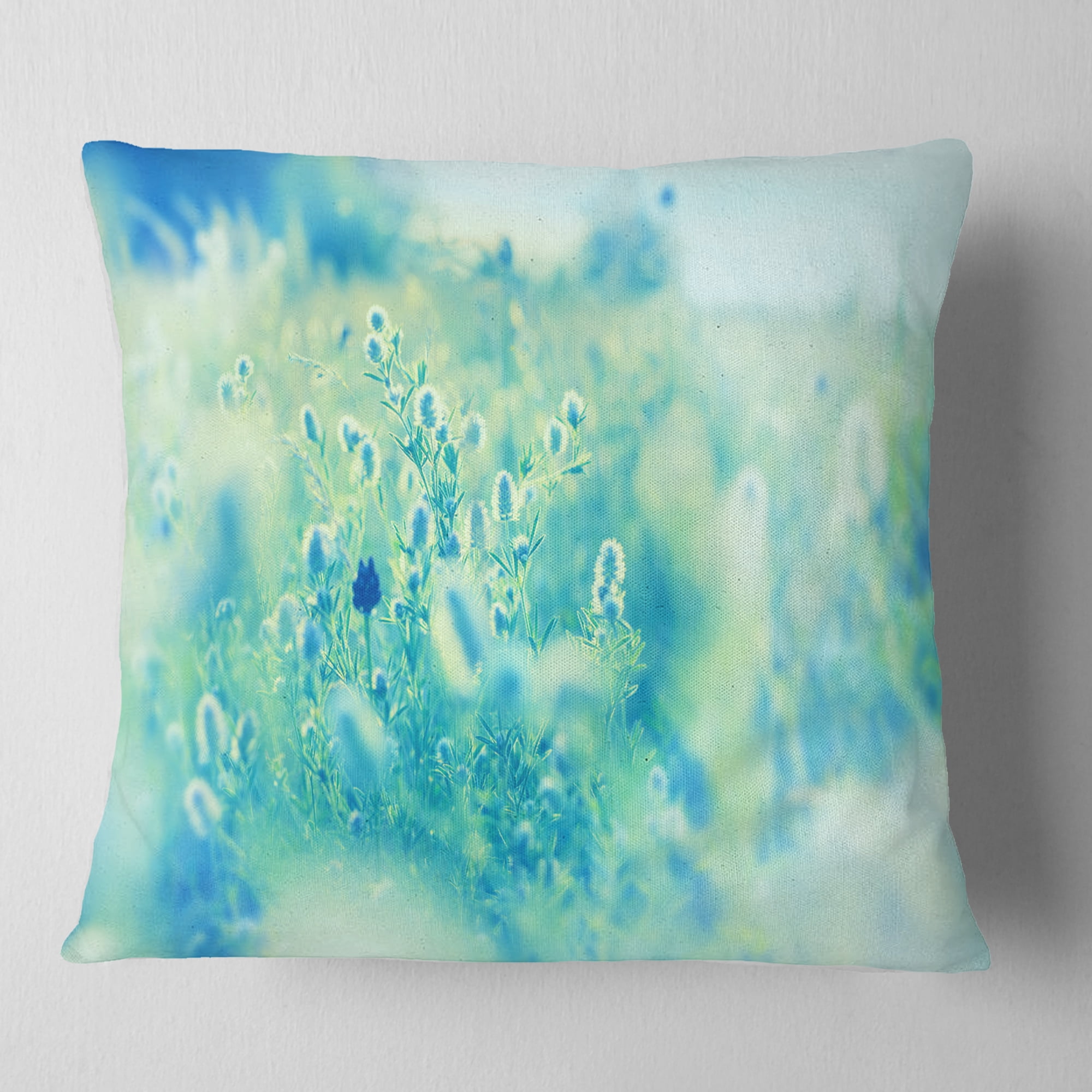 Designart Light Blue Mountain Plain Flowers - Floral Throw Pillow - 18x18