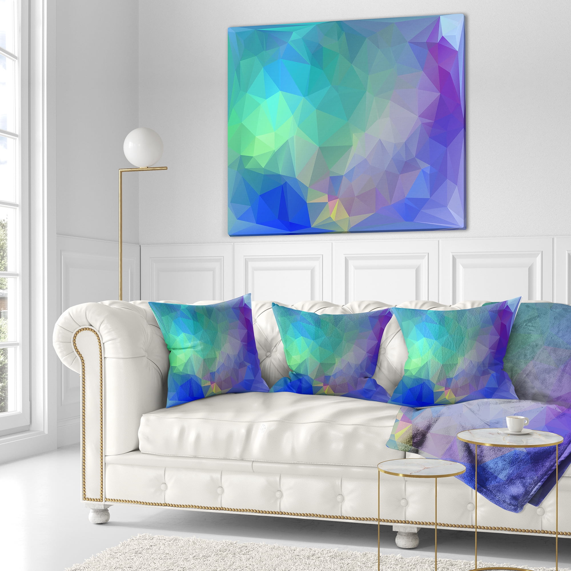 Designart Light Blue Polygonal Mosaic Pattern - Abstract Throw Pillow - 18x18