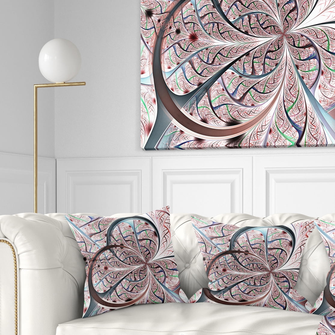 Designart Light Blue Purple Digital Art Fractal Flower - Floral Throw Pillow - 16x16