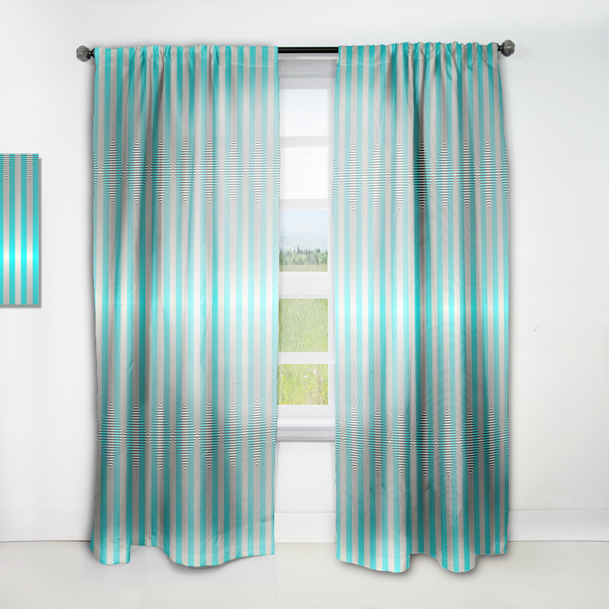 Designart 'Light Blue Striped Pattern' Mid-Century Modern Curtain Panel