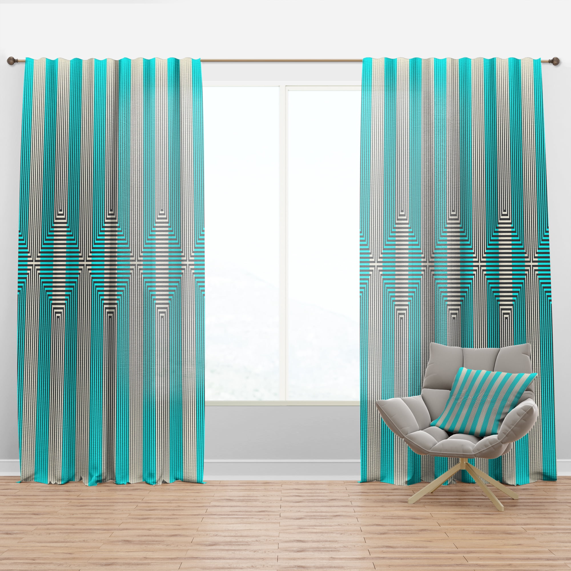 Designart 'Light Blue Striped Pattern' Mid-Century Modern Curtain Panel