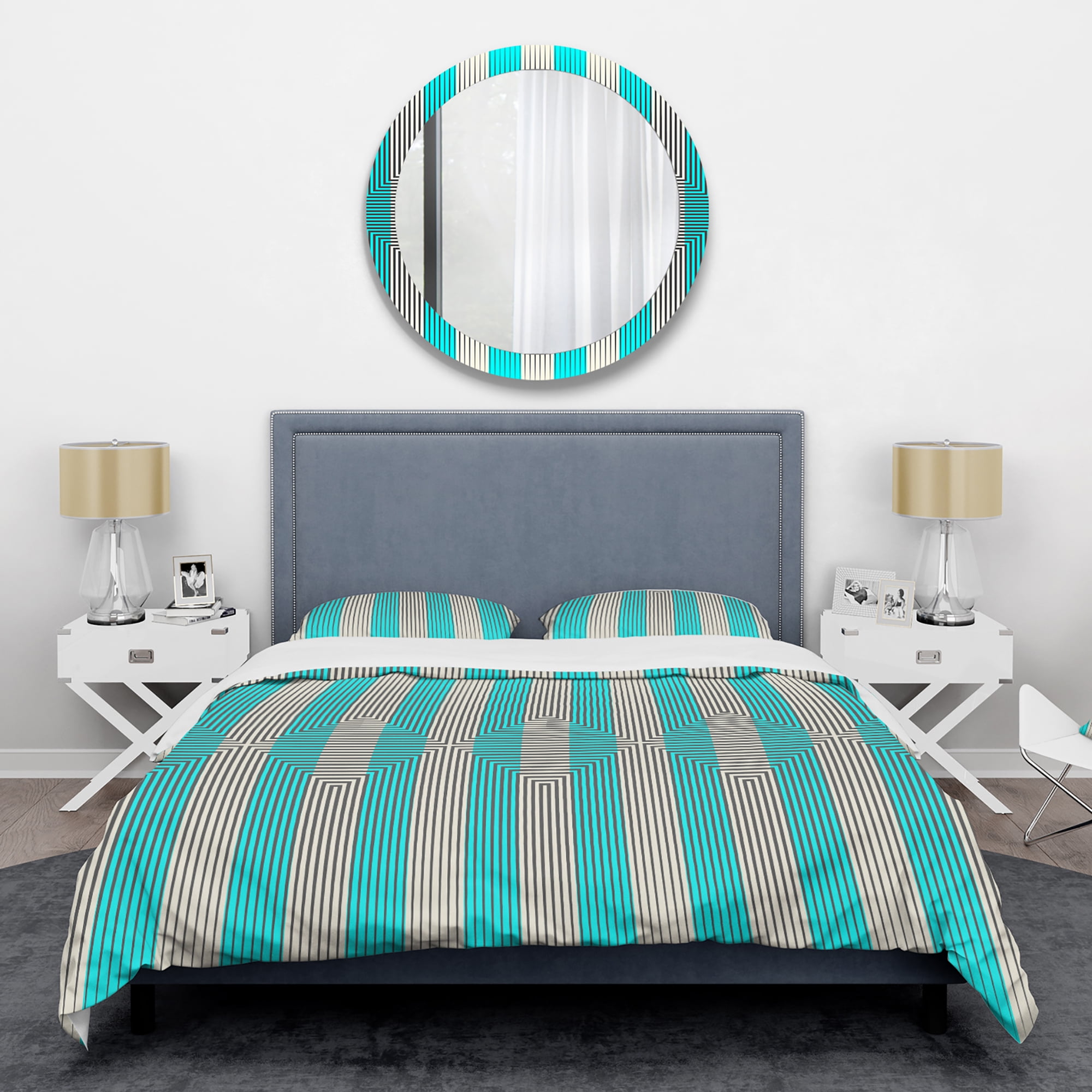 Designart 'Light Blue Striped Pattern' Mid-Century Modern Duvet Cover Set