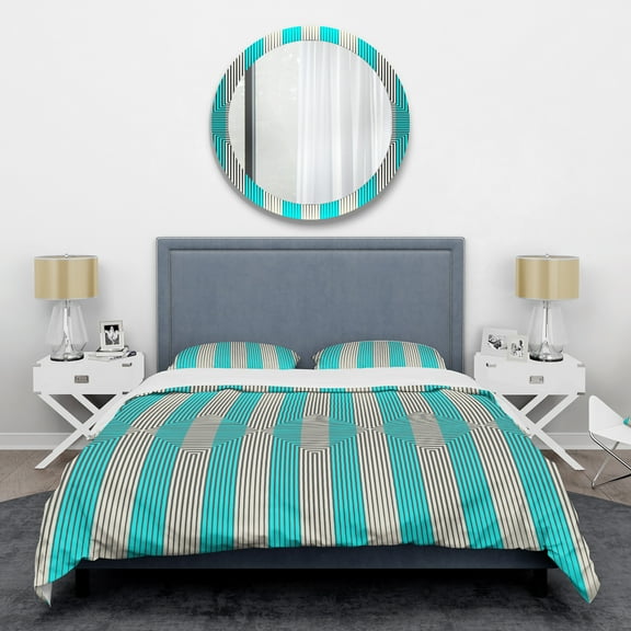 Designart 'Light Blue Striped Pattern' Mid-Century Modern Duvet Cover Set