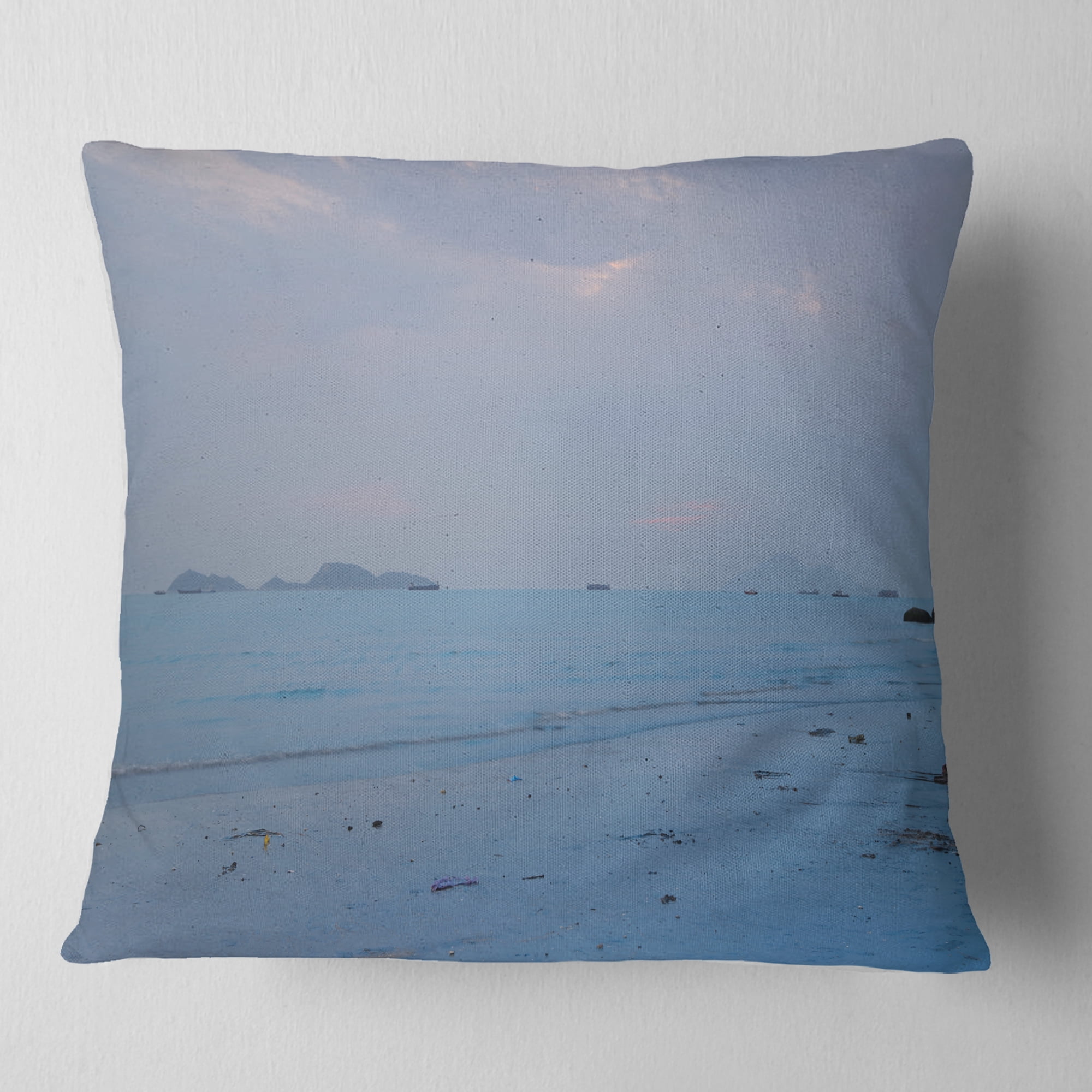 Designart Light Blue Sunset at Lung Kwu Tan Beach - Landscape Printed Throw Pillow - 16x16