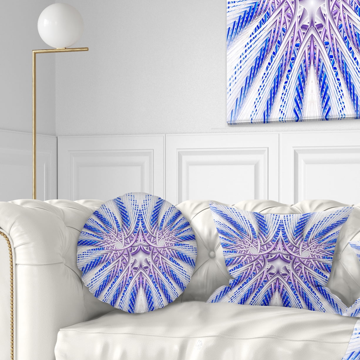 Designart Light Blue Unique Fractal Flower Design - Abstract Throw Pillow - 12x20