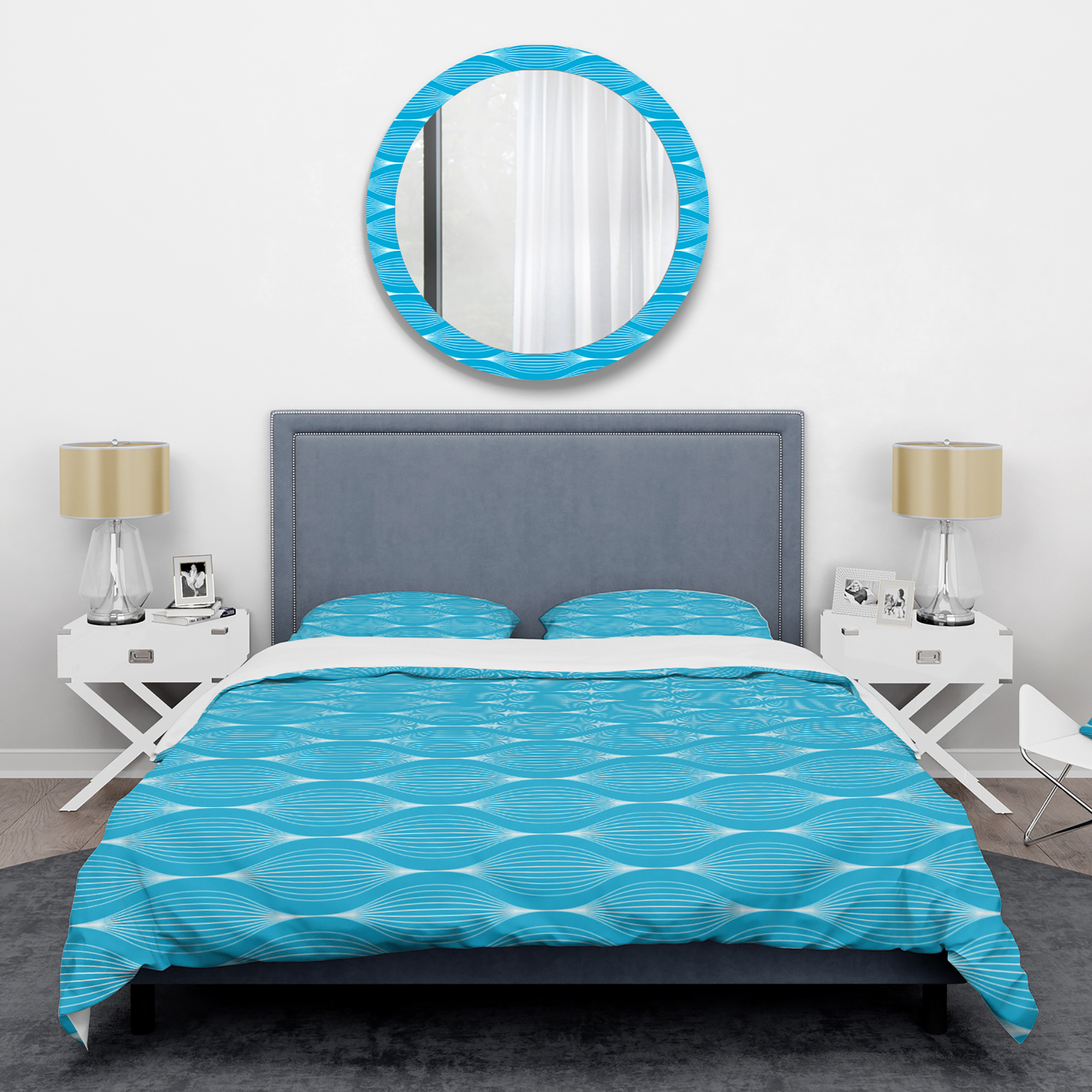 Designart 'Light Blue Wave pattern' Mid-Century Modern Duvet Cover Set