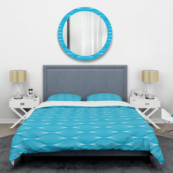 Designart 'Light Blue Wave pattern' Mid-Century Modern Duvet Cover Set