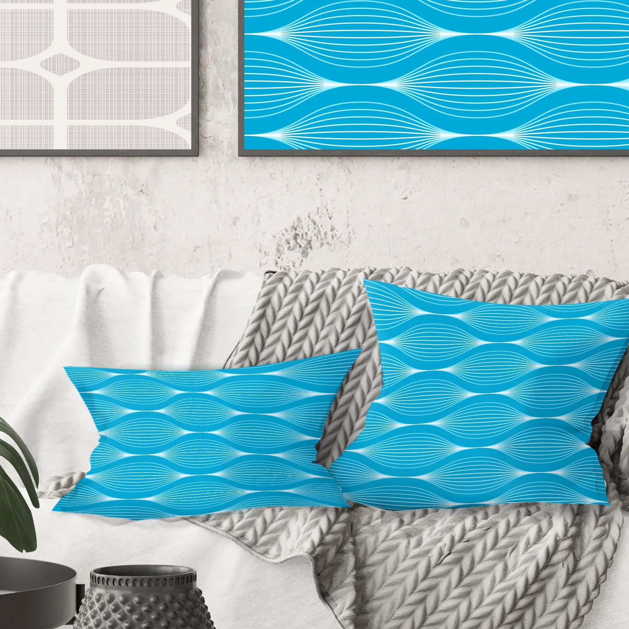 Designart Light Blue Wave pattern' Mid-Century Modern Throw Pillow - 16x16