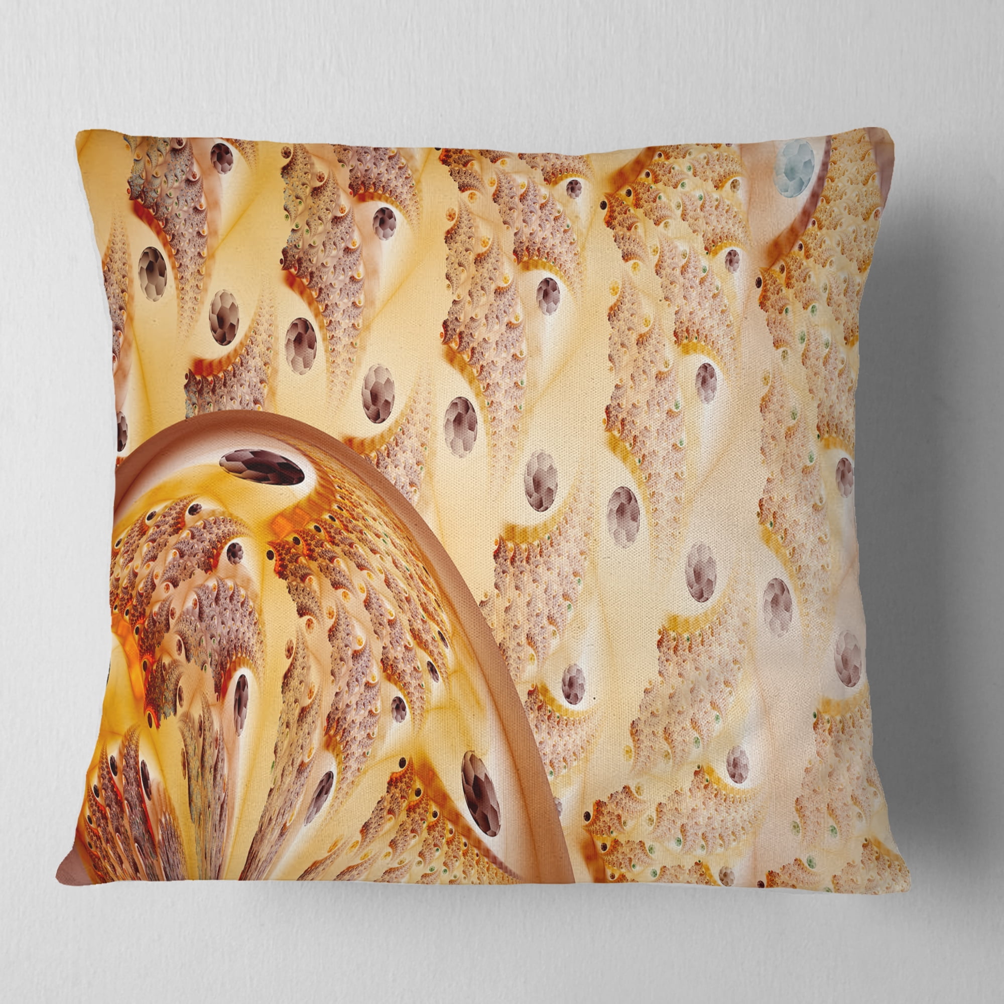 Designart Light Brown Fractal Flower Design - Abstract Throw Pillow - 18x18