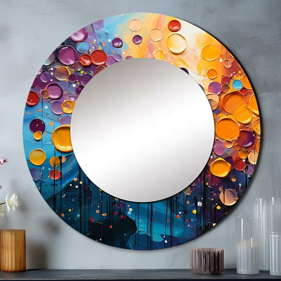 Designart "Light Dance" Abstract Collages Rund Mirror For Wall Decor - Large Multi-Color Round Print Mirror - Round Coastal Mirror 36" x 36" Inch - Wall Mounted Round Large Mirror