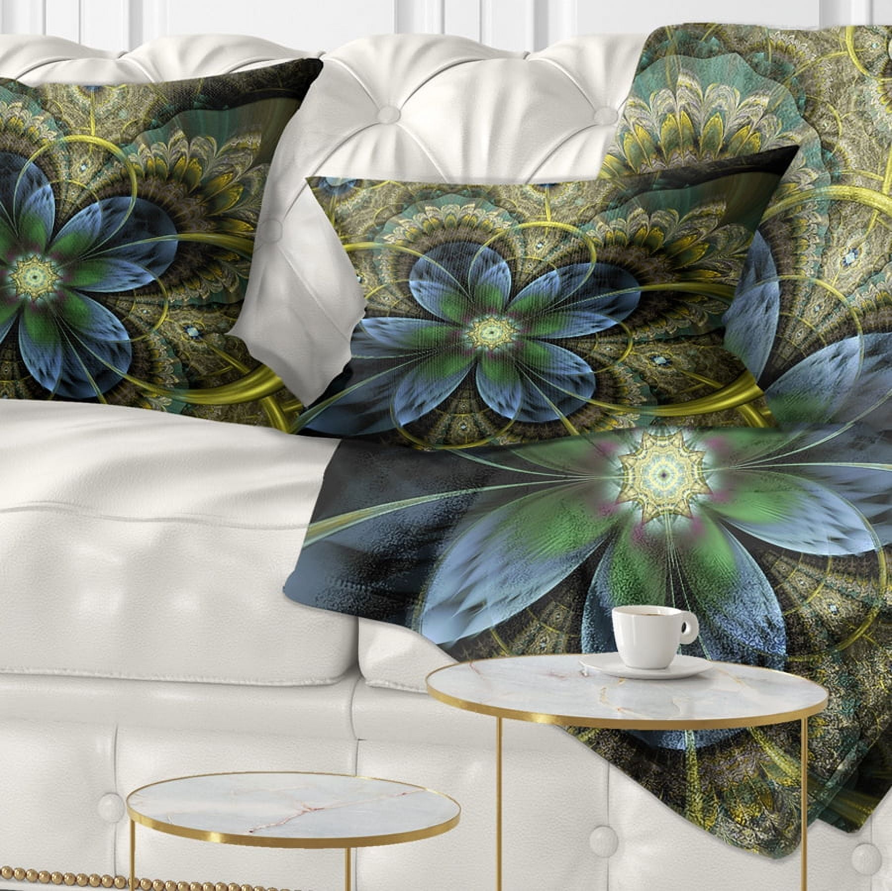 Designart Light Fractal Flower and Butterfly - Floral Throw Pillow - 12x20