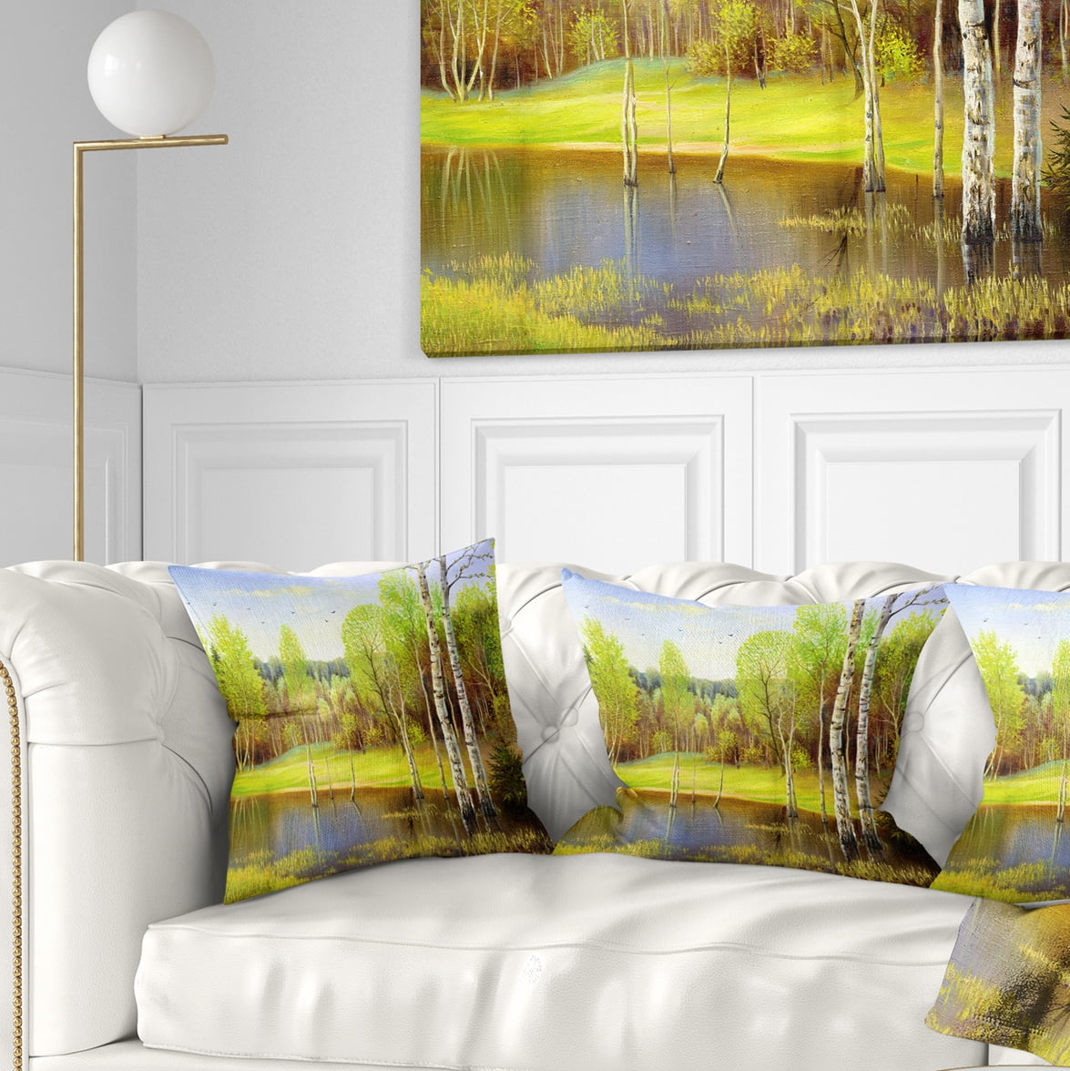 Designart Light Green Autumn - Landscape Printed Throw Pillow - 18x18
