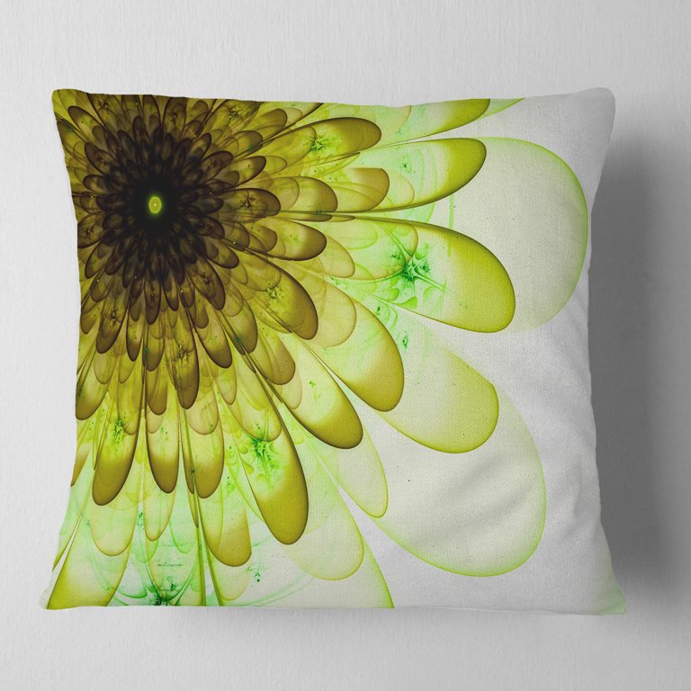 Designart Light Green Digital Flower Petal Close up Floral Throw Pillow 18x18