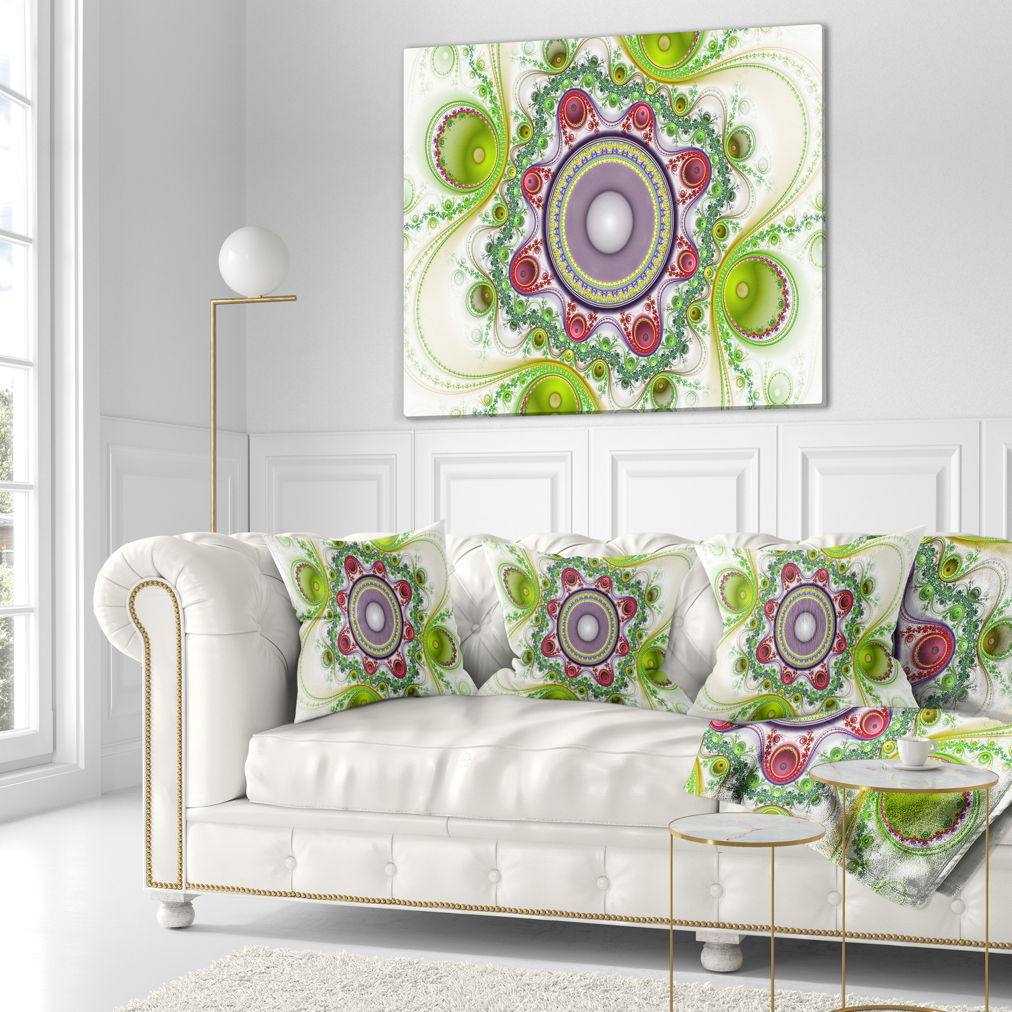 Designart Light Green Pattern with Circles - Abstract Throw Pillow - 18x18
