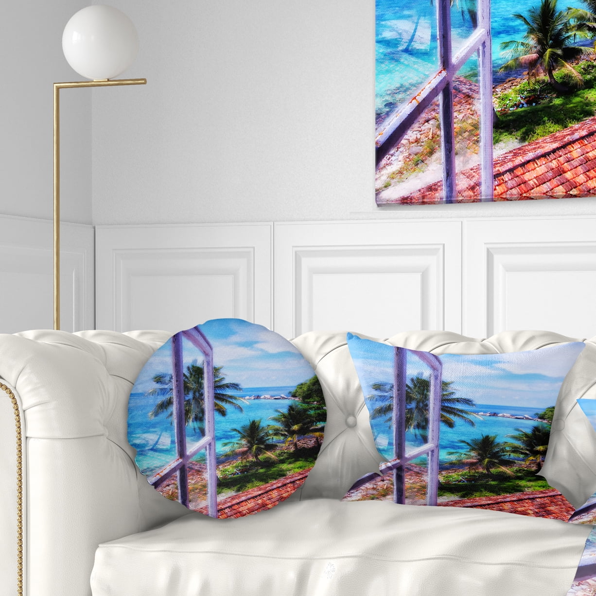 Designart Light House Window View - Landscape Photo Throw Pillow - 12x20