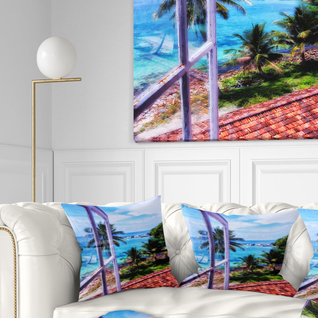 Designart Light House Window View - Landscape Photo Throw Pillow - 18x18