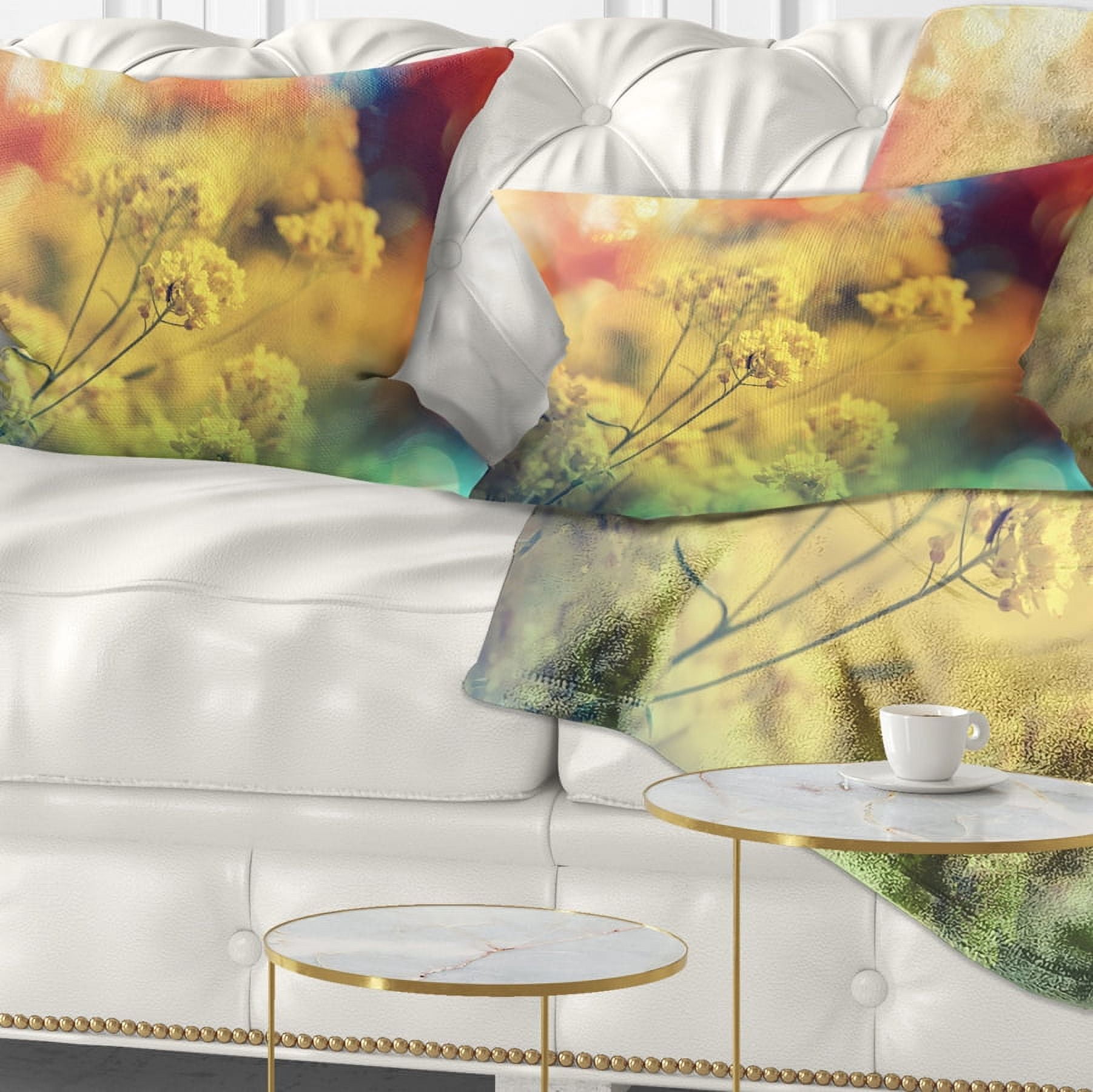 Designart Light Little Yellow Flowers Background - Flower Throw Pillow - 12x20