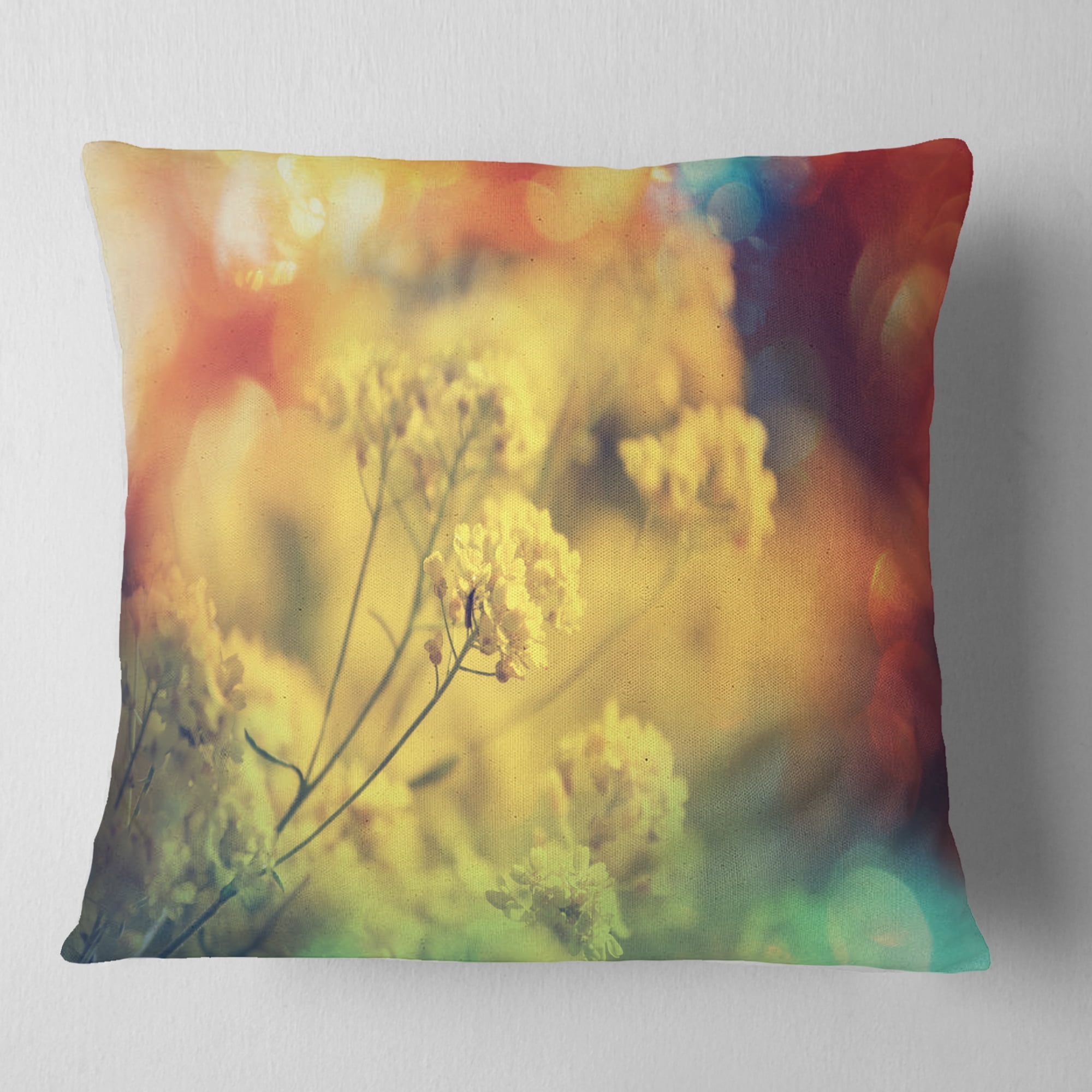 Designart Light Little Yellow Flowers Background - Flower Throw Pillow - 18x18