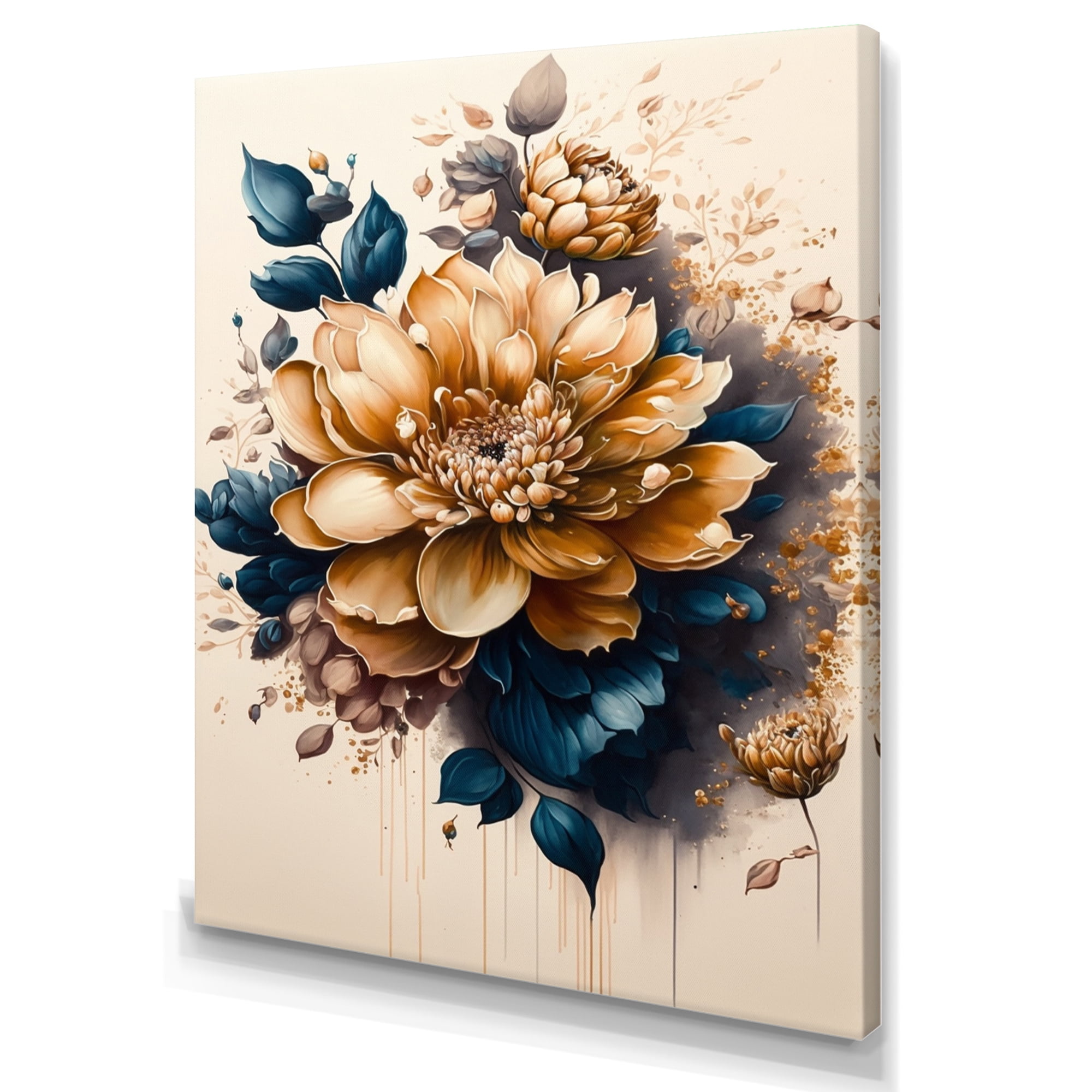 Designart Light Orange And Dark Blue Dhalia I Canvas Wall Art