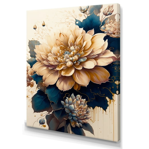 Designart Light Orange And Dark Blue Dhalia II Canvas Wall Art