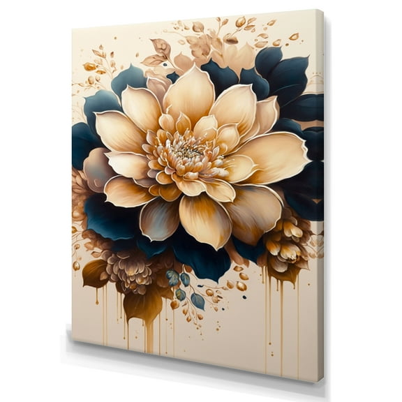 Designart Light Orange And Dark Blue Dhalia III Canvas Wall Art