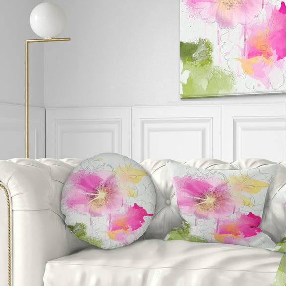Designart Light Pink Flowers Watercolor - Floral Throw Pillow - 12x20