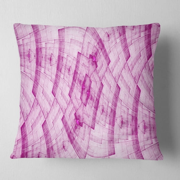 Designart Light Pink Psychedelic Fractal Metal Grid - Abstract Throw Pillow - 16x16