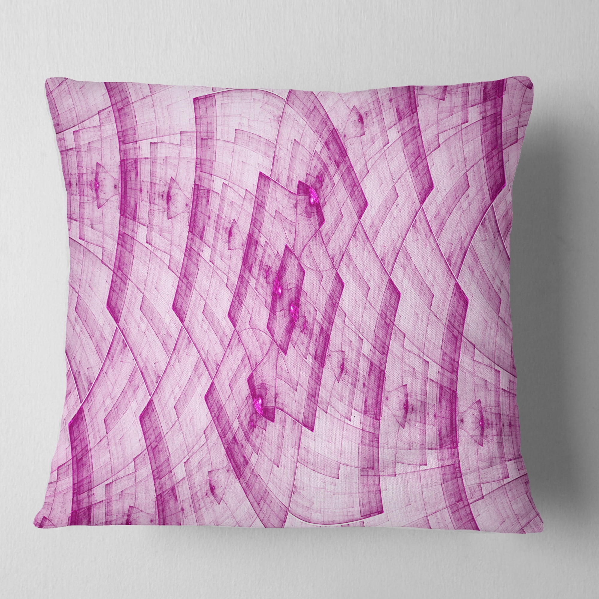 Designart Light Pink Psychedelic Fractal Metal Grid - Abstract Throw Pillow - 18x18