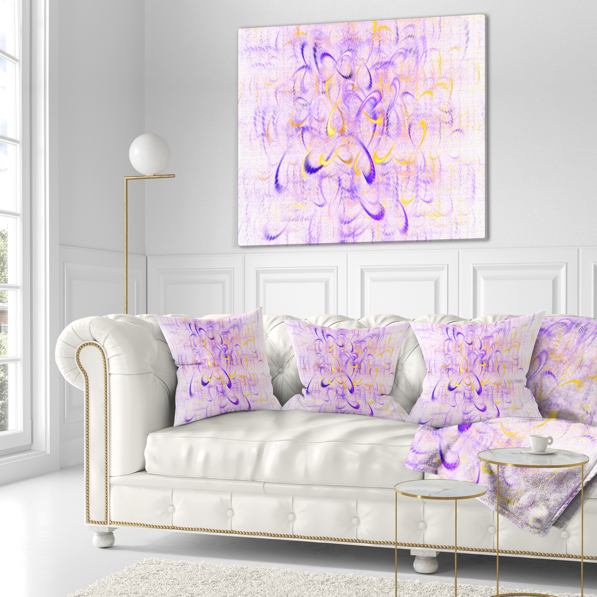 Designart Light Purple Watercolor Fractal Art - Abstract Throw Pillow - 16x16