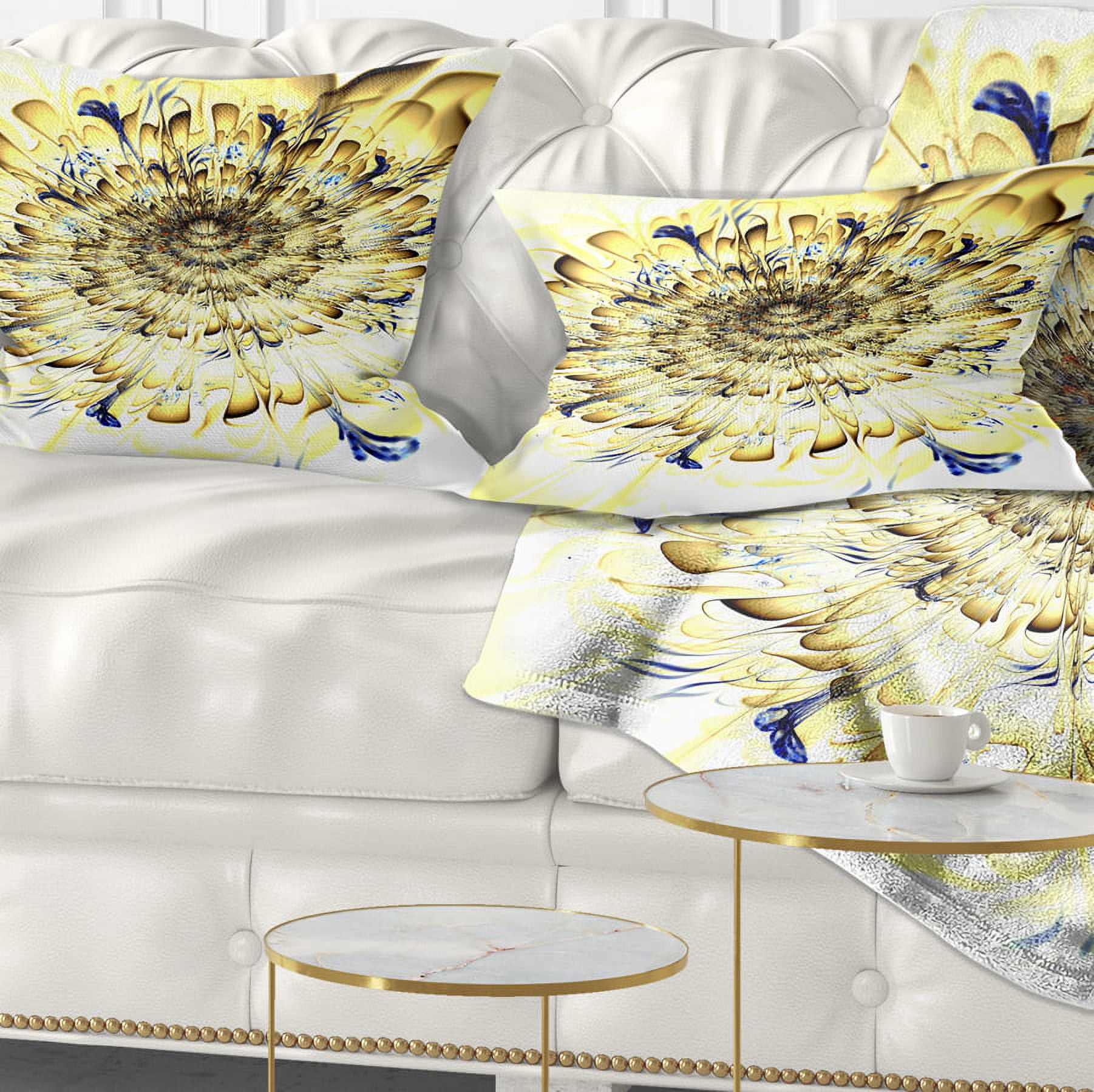 Designart Light Yellow Digital Art Fractal Flower - Floral Throw Pillow - 12x20